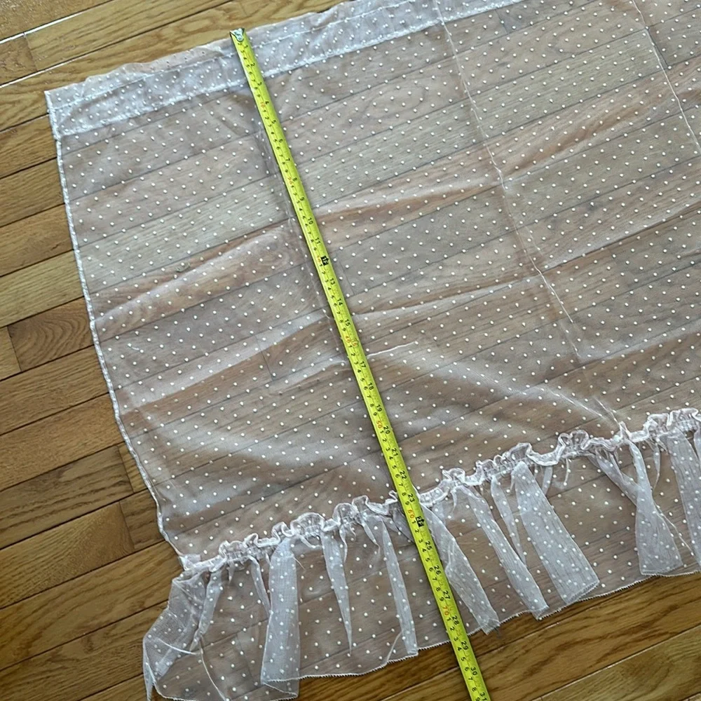 Vintage sheer pink w/white polka dots valence curtain set, circa 1960s